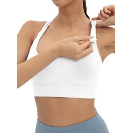 V VOCNI Nursing Sports Bra for Breastfeeding Bras Maternity Workout Pregnancy Bra Crisscross Nursing Tank Tops White X-Large