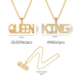 CYNOSURETECH 2 Pieces of Hip-Hop Necklace, Men's Gold Necklace, Men's Chain, Big Gold Chain, Rapper Necklace, King Pendant Chain, Queen Pendant Chain, Very Suitable for Carnival, Theme Party