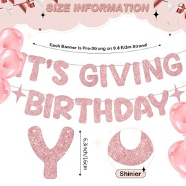 Fulmoon Pre Strung It's Giving Birthday Banner Sparkle Banner Birthday Party Decorations Glitter Sweet 16th 21th Birthday Party Sign for Photobooth Backdrop(Rose Gold)
