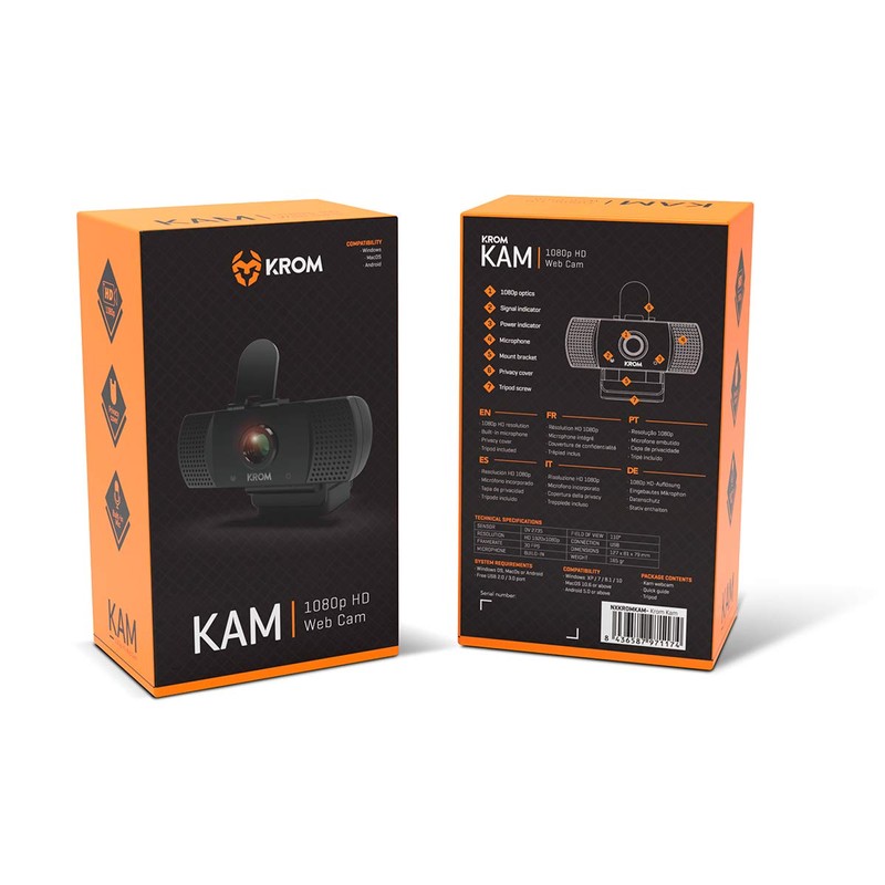 KROM Webcam KAM -NXKROMKAM- Webcam Designed for Gaming, 1080p, 30fps,