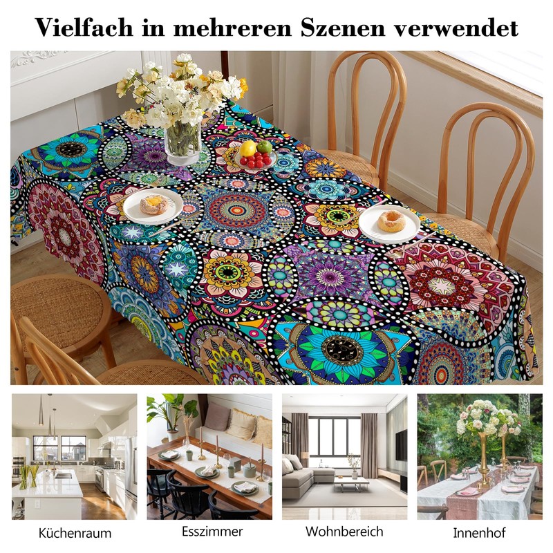 iEvery Boho Style Rectangular Mandala Garden Tablecloths for Outdoor Polyester