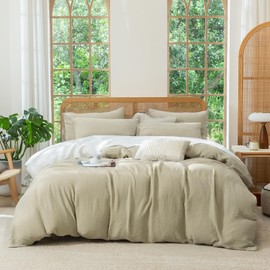 Jane yre King Size Duvet Cover Desert Sage Luxury Soft 100% Cotton Double-Layer Crinkle Gauze Sage Duvet Cover, 3 Pieces Bedding for All-Season, with Zipper Closure Luxury Soft Breathable Comfy