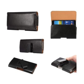 DFV mobile - Executive Magnetic Leather Case Belt Clip Rotary 360 for LG Q60 (2019) - Black