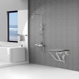 Folding Shower Seat & Chair Wall Mounted for Adults, Fold Down Shower Bench & Stool for Inside Shower, for Small Spaces, Foldable (Black, Extra Large)