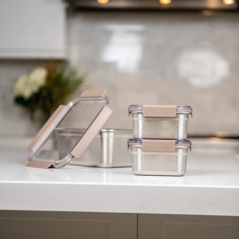 LocknLock Stainless Steel Food Storage Containers with Lids, Metal Lunch