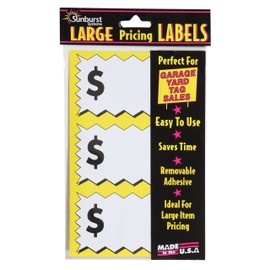 Sunburst Systems 7071 Large Item Pricing Stickers, 75 Count, with Space to Write Pricing, 4" x 2.25", Yellow and White