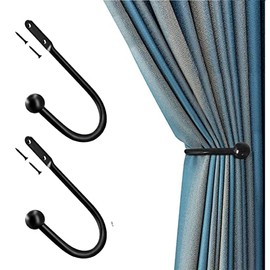 TERFÂ® Traditional Vintage Style U Shaped Black Curtain Hold Back Tie Back Hooks Tassel Holder Hook Window Wall Mounted Curtain Tie Back Holder Hooks With Fixing Screw - Pack of 2