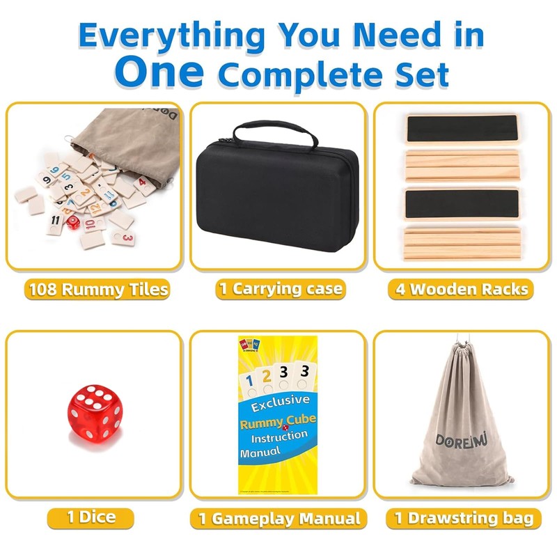 Doreimi Upgraded Rummy Cube Game Set 4 Players with 4