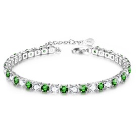 JDGEMSTONE Sterling Silver Ankle Bracelets for Women,Silver Tennis Green Zircon Anklets for Women 8.5+2in,Summer Bracelet,Gift for Friend,Mom