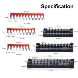 MILAPEAK Terminal Block and Strip - 6 Sets 8/10/12 Positions 600V 15A Dual Row Wire Screw Terminal Strip with Cover + Pre-Insulated Terminals Barrier Strips Jumpers + Insulated Fork Wire Connectors