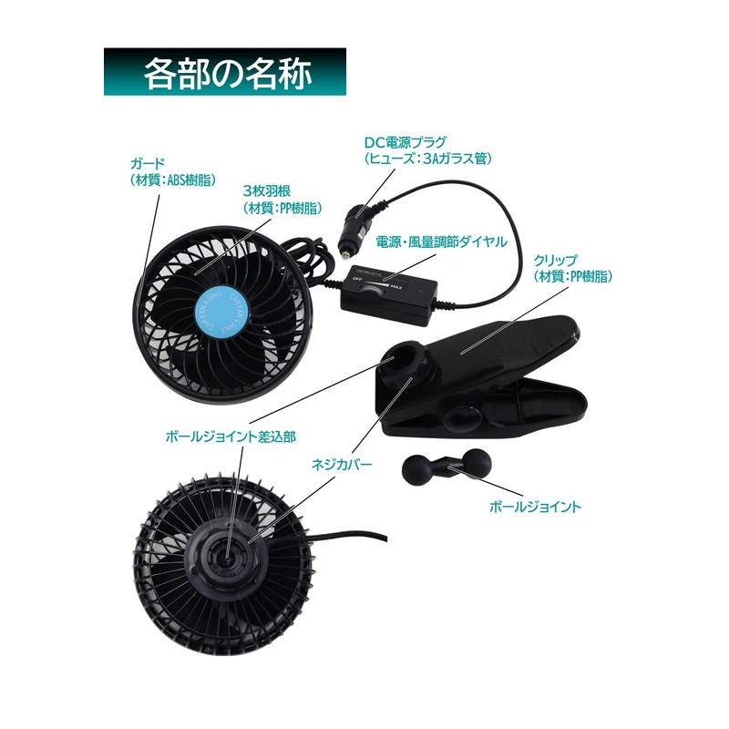Meltec CF-110 4.5-Inch Car Fan for DC 12 V Vehicles,