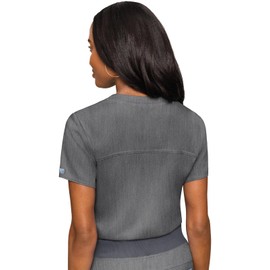 Med Couture Women's V-Neck Scrub Top, Modern Fit Tuck-in Top with Stretchy Rib-Knit Shoulders and Chest Pocket - MC7448, Slate, Medium