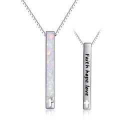 WINNICACA Vertical Bar Necklace 925 Sterling Silver White Opal Faith Necklace for Women Inspirational Jewelry for Women Her Daughter Birthday Gifts