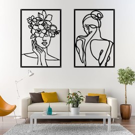 2 x Minimalist Metal Wall Art, Wall Decoration, Metal Wall Picture, Silhouette Wall Decoration, Human Face Wire Art Decoration, Abstract Human Face Home Decoration, Bedroom Decoration (with Frame)