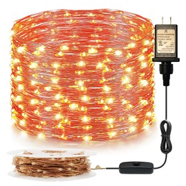 RUICHEN Plug in Fairy String Lights with Switch, Waterproof 66 Ft 200 LED Copper Wire Firefly Lights for Christmas, Parties, Wedding, Ceiling, Craft, Vases, Orange