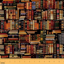 Feelyou Kids Books Fabric by The Yard 1 Yard Vintage Library Upholstery Fabric for Chairs Outdoor Fabric Bookshelf Decorative Waterproof Outdoor Fabric Women Men