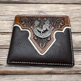 Western Stakes - portafolios para hombre, diseño floral, diseño de gallo, vaquero, de piel occidental, de gama alta, para hombre, de piel, con diseño de toro, para hombre, Café, portafolios