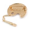 Gold Tone Enamel Artist Paint Palette with Dangling Brush Brooch