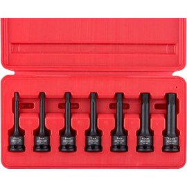 NEIKO 01130B 3/8" Drive Allen Socket Set, 7 Piece, 3 Inch, 3/8” Impact Hex Bit Socket Set, Metric Hex Driver 4 mm to 12 mm, Chrome-Moly Cr-Mo Impact Grade