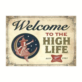 Miller High Life Vintage Metal Wall Art Set - Nostalgic Tinplate Decor Signs with Pre-Drilled Holes & Weather-Resistant Finish - 8x12 inches - Welcome to the High Life Collection
