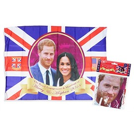 PMS International Royal Wedding Commemorative Flag with String Prince Harry Meghan Markle Rayon Flag HRH 30" Flag Royal Wedding Souvenirs 1st Anniversary Royal Baby Archie Windsor