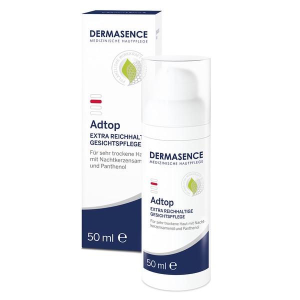 DERMASENCE Adtop Extra Rich Facial Care - Very Rich Facial Care for Very Dry Skin - Protects Against Drying Out and Environmental Influences - With Jojoba Oil and Vitamin E - 50 ml