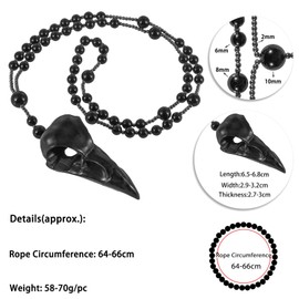 SUNYIK Carved Black Obsidian Raven Skull Pendant Necklace for Men Women, Norse Viking Crow Skull Stone Pendant with Black Beaded Necklace