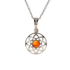 Artisana-Schmuck Amber Pendant (without Chain), Round Pendant Made of Amber and Rhodium-Plated 925/000 Sterling Silver, Rhodium-plated 925/000 sterling silver Baltic Amber, Amber
