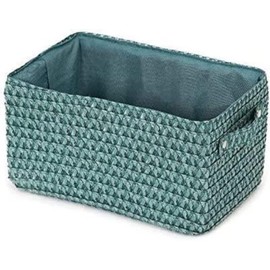 Compactor Rectangle Storage Basket with Pull Handle, Woven Storage Box Reinforced with Cardboard, For Cupboard, Desk and Shelf Storage, Green with Matching Inner Lining, Lilou Range