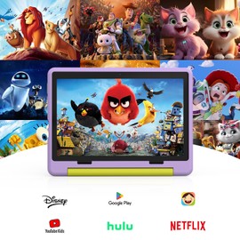 HotLight Kids Tablet 10 inch Android 14 Octa-Core, 8GB RAM+64GB ROM, 1280 * 800 IPS, 5MP+8MP Dual Camera, 5000mAh, Parental Control, WiFi 6/BT 5.3, Pre-Intalled KIDOZ, Protective Case(Purple)