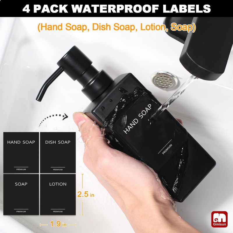 GMISUN Black Soap Dispenser, Hand Soap Dispenser Bathroom, 12oz Glass