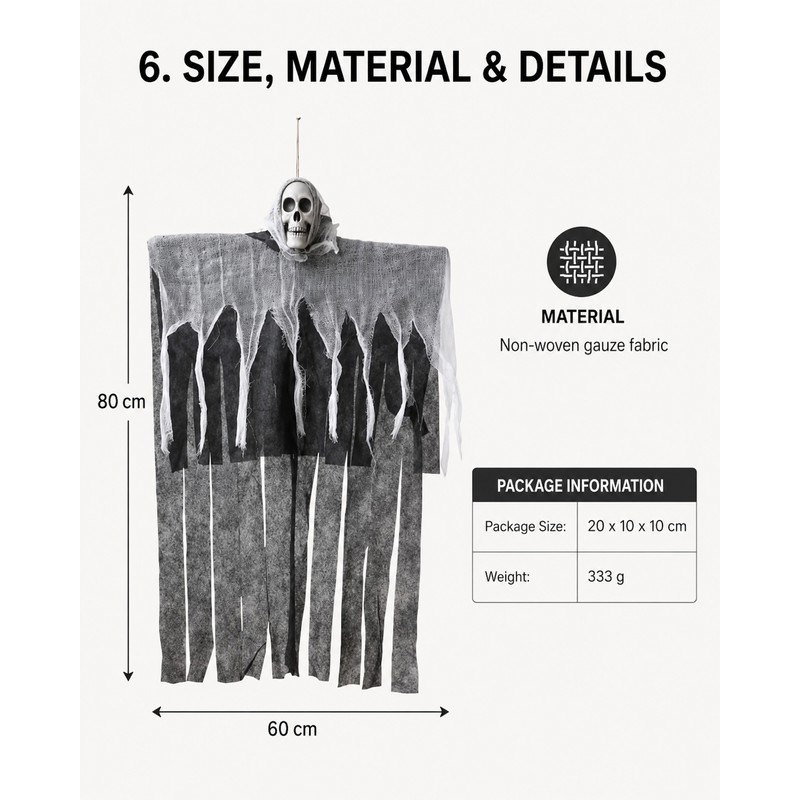 Hanging Skeleton Ghost for Halloween Decor – Gauze Skull Prop