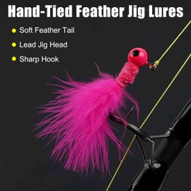 Marabou Jigs Fishing Lure Kit, 20/30pcs Crappie Jigs Head Marabou Feather Jig Head Fishing Hair Jigs for Panfish Bass Walleye Trout Ice Fly Fishing 1/8oz 1/16oz 1/32oz