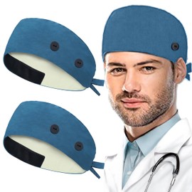 ABAMERICA Working Caps with Button and Sweatband, Adjustable Working Hats for Women Men, One Size(Tie Back or Toggle)