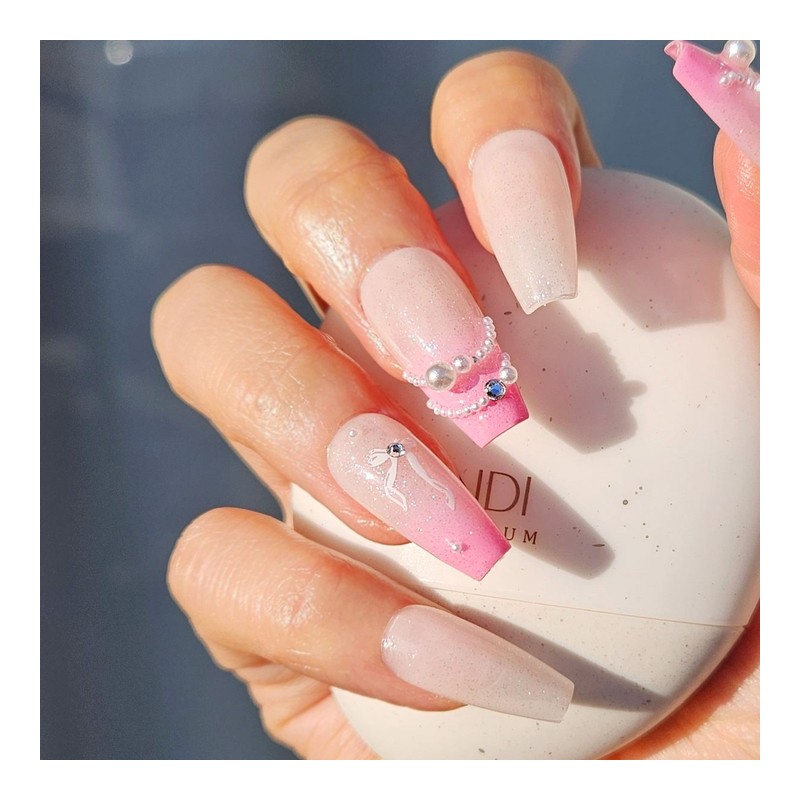 Pearl Ribbon Handmade Nail Tips - Ballerina M / 진주