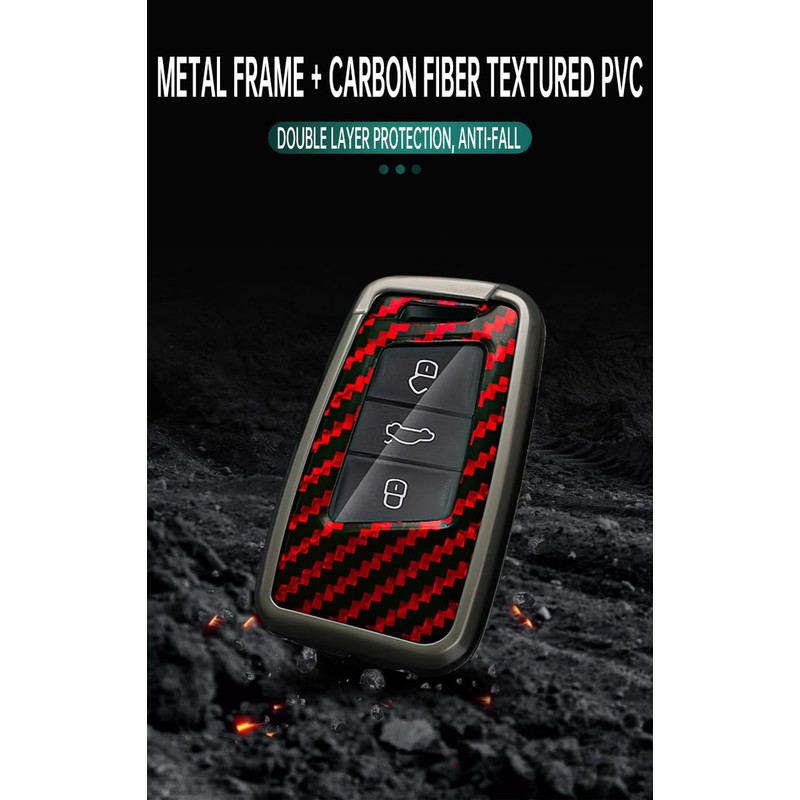 SANRILY Carbon Fiber Pattern Red 3/4 Button Key Fob Cover