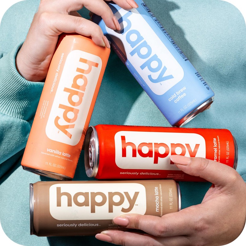 happy coffee canned vanilla latte, 11 oz. cans, 12 pack,