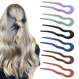 6PCS U-shaped French Hairs Pins, Fashion Frenchs Pins Hair Styling 2 Prong Bun Hair Sticks French Twist Pin Wavy U Shaped for Long Hairs Women Girls Hairstyle Accessories