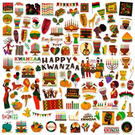 Kwanzaa Stickers for Kids, 258Pcs Happy Self Adhesive Kwanzaa Crafts Stickers for Kwanzaa Party Supplies Favors