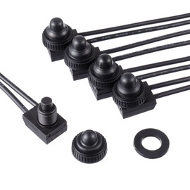 EPLZON KP-107 Waterproof Push Button Switch 12V ON/Off SPST Switch with 4.5''Lines for Motorcycle/Car(Pack of 5pcs,Black)