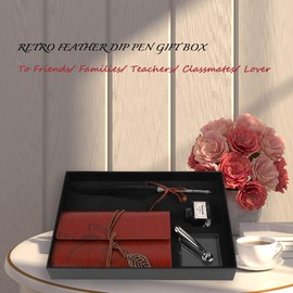 Juego de Pluma Y Tinta, Cuaderno de Cuero Retro con Pluma Estilográfica Pluma de Inmersión Juego de Botella de Tinta Cuaderno de Viajero Retro Pluma Estilográfica Juego de Botella(Negro)