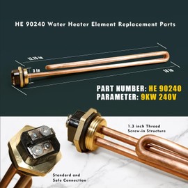 HE 90240 Heating Element, Replacement for EcoSmart ECO 18 27 36, 9KW 240V Water Heater Element for Electric Tankless Water Heaters, Screw-In,Copper, 2PCS
