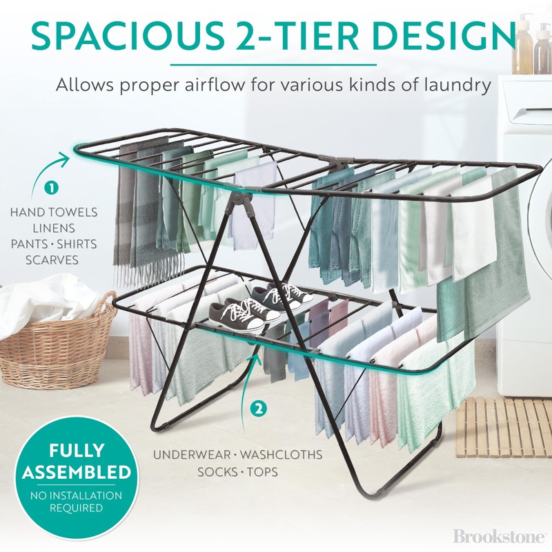 Brookstone 2 Tier Folding Rack – Indoor/Outdoor Collapsible Clothes Dryer