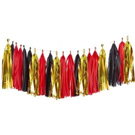 Gold Black and Red Paper Tissue Tassels Party Tassel Garland Banner for Party Decorations,15 Pcs