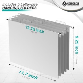 GoldOrcle White Hanging File Organizer Box, Hanging File Folder Frame with 5 Letter-size Hanging Folders, Metal Mesh Desk File Folder Storage (No Assembly Required)