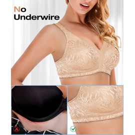 WingsLove Full Coverage Bras for Women Wirefree Non Padded Minimizer Bra Full Support Plus Size Bra Brassiere Femme（Deep Nude,36B