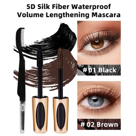 2Pcs Black Brown Waterproof Mascara for Eyelashes,5D Silk Fiber Liquid Lash Extensions Colored Tubing Mascara with Eyelash Brush,Long Lasting Voluminous Mascara Volume and Length,Makeup Gift for Women