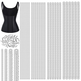 Glarks 56pcs L 350mm Spiral Steel Boning, W 4/6/8/10mm Sewing Corset Boning Precut with 28pc Steel Boning Tips, Spiral Boning, Flat Metal Corset Boning for Corset Making Supplies