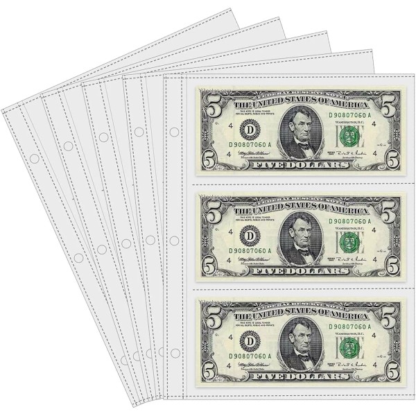tutata Currency Sleeves,50Pcs Page Protectors for 3 Ring Binder, 3-Pocket