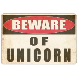 Rogue River Tactical Funny Sarcastic Metal Tin Sign Wall Decor Bar Yard Wall Warning Beware of Unicorn